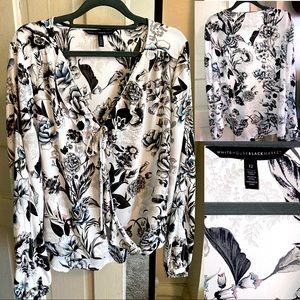 Cream & Grey Floral ~ Chiffon Ruffle Blouse